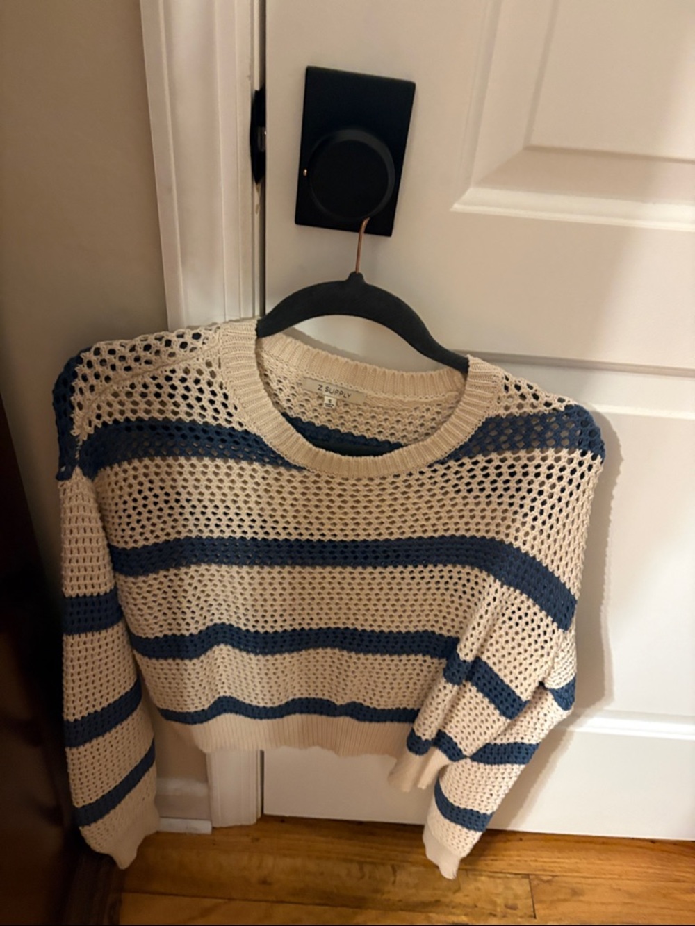 Z Supply Cream and Navy Open-Knit Stripe Sweater
